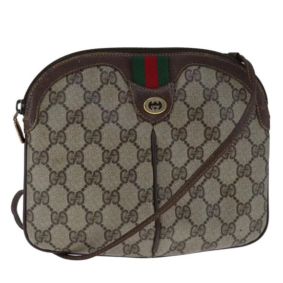 GUCCI GG Supreme Web Sherry Line Shoulder Bag PVC Leather Beige Gold - Picture 1 of 15